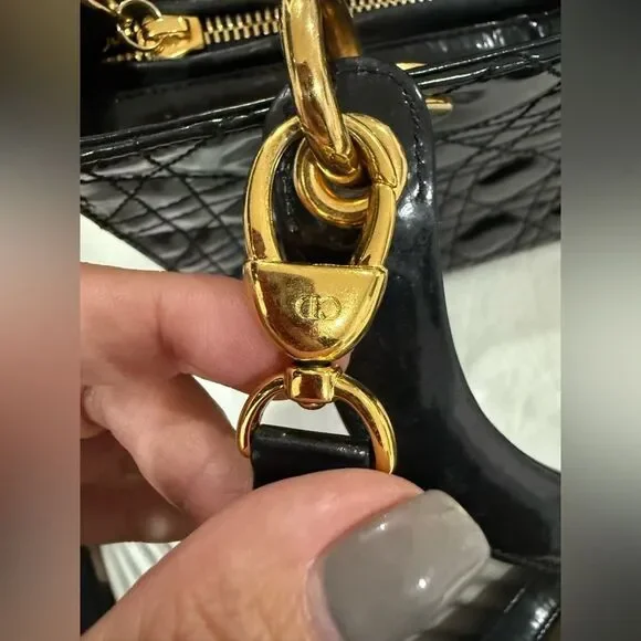 Christian Dior Vintage Medium Lady Dior Black Patent Cannage Bag Gold Hardware - Picture 7 of 14